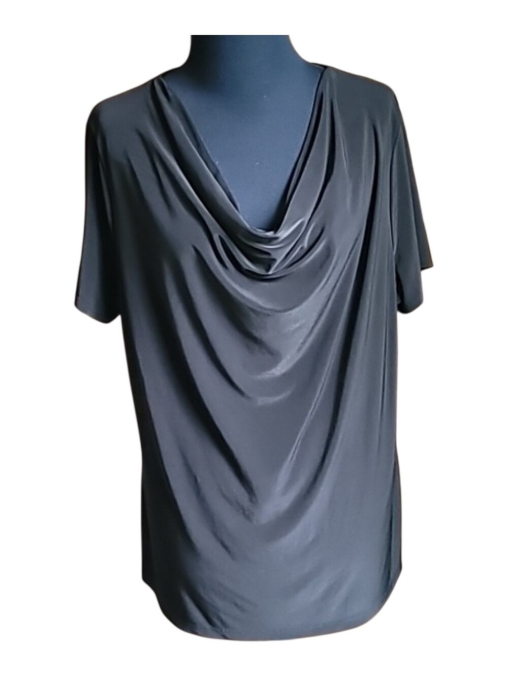 ADW blouse black cowl neck 2X short sleeve neutral goth office lagencore